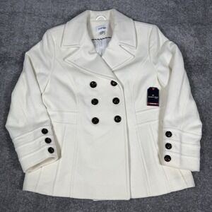 NWT St Johns Bay‎ Pea Coat Women's XL Ivory Cashmere Blend Classic Preppy